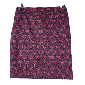 LOFT Womens Mini Skirt Size 6 Purple Pink Paisley Straight Pencil Zipper Classic